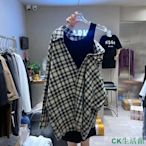 CK生活館L-4XL  女生衣著  時尚 特大尺碼 300斤 不對稱 露肩 格子 假兩件襯衫 女 寬鬆設計感 別緻上衣