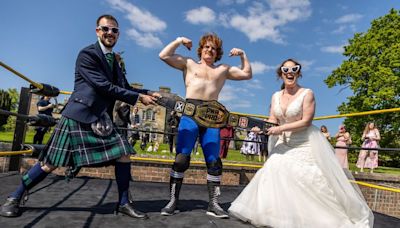 Scots bride and groom jumped into wrestling ring after wedding was next to live show