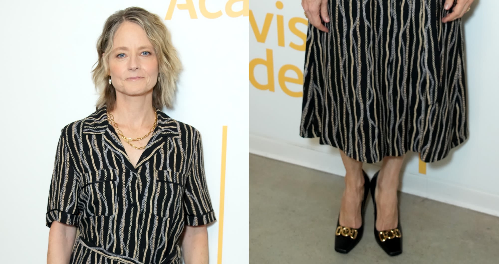 Jodie Foster Goes Classic in Pumps and Striped Dress for ‘True Detective: Night County’ FYC Screening