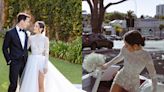 A bride removed the skirt of her wedding gown to reveal that the semi-sheer bodice was actually a romper