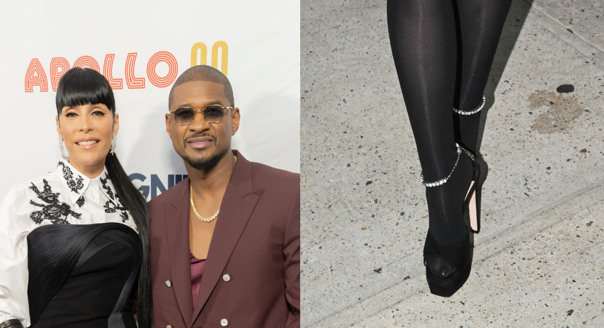 Usher’s Wife Jennifer Goicoechea Reaches New Heights in Black Platform Sandals at Apollo Theater Spring Benefit 2024