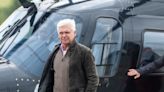 Philip Schofield arrives by helicopter at Silverstone