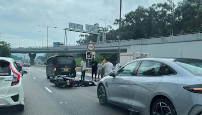 吐露港公路電單車撞客貨車 鐵騎士臉傷送院