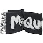 Alexander McQueen Graffiti 塗鴉字母流蘇羊毛圍巾(黑色)
