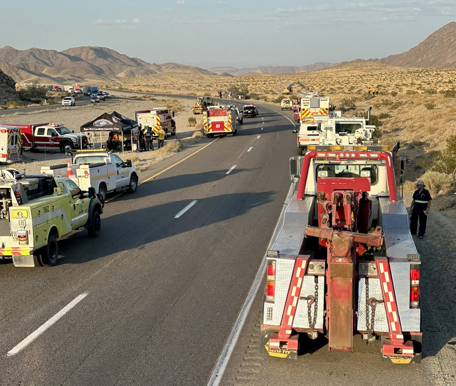 Hazmat cleanup of fiery wreck with ion batteries closes the 15 to Las Vegas, jamming freeways