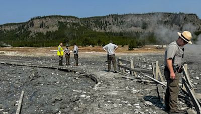 Hydrothermal explosion at Yellowstone sends up geyser of rock and steam