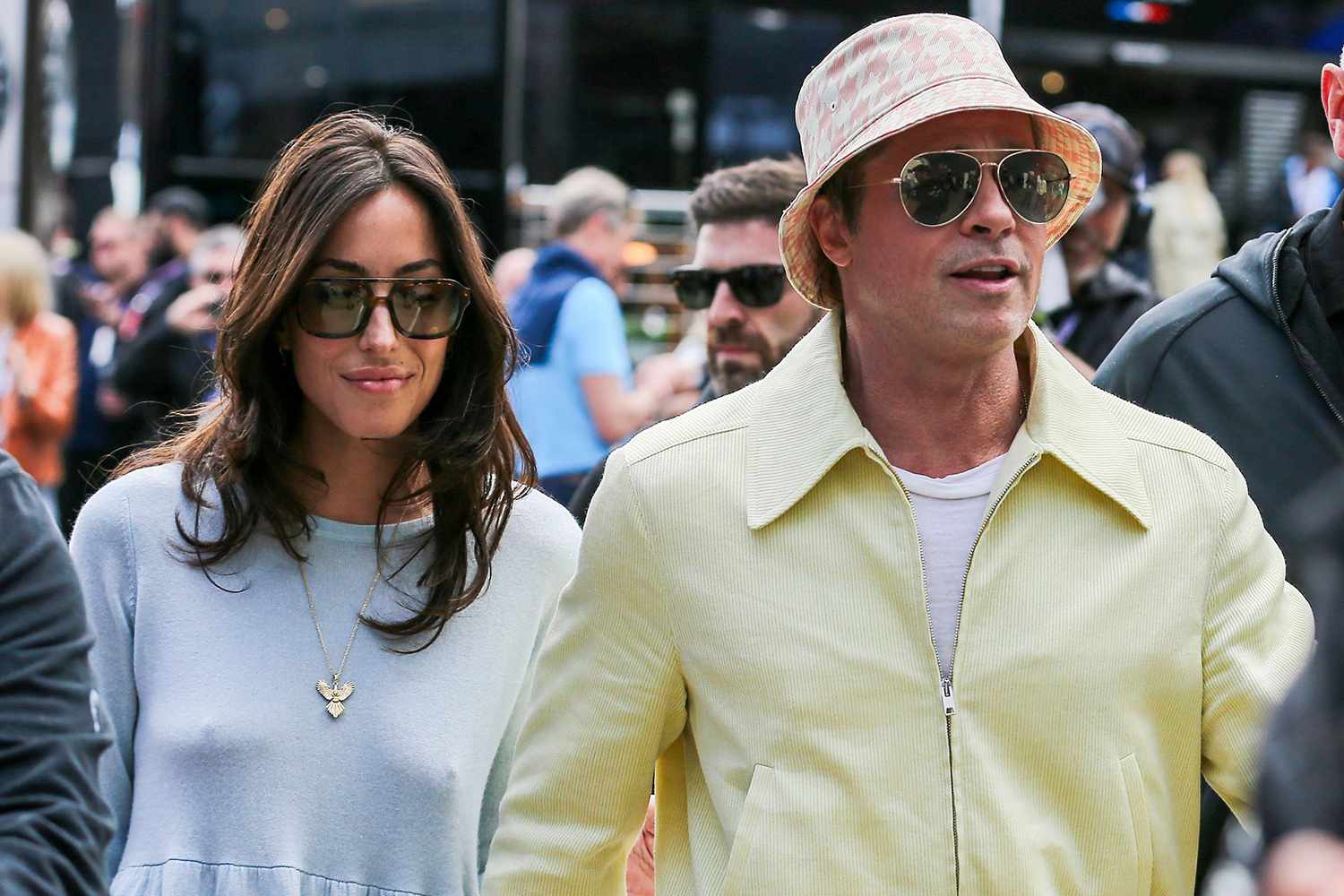 Brad Pitt and Girlfriend Ines de Ramon Hold Hands While Attending the British Grand Prix in England