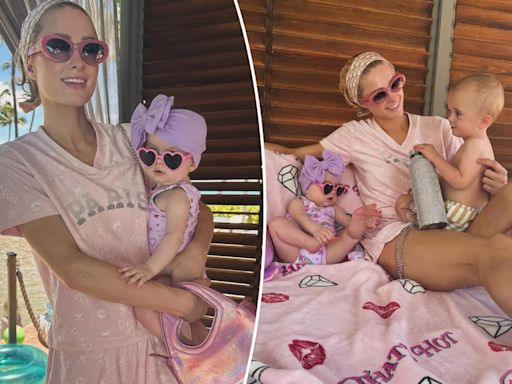 Paris Hilton and daughter London, 6 months, match in pink during family vacation to Hawaii