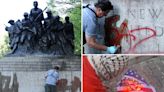 Enraged NYers rip anti-Israeli protesters for vandalizing WWI memorial, burning US flag: ‘It’s disgusting’