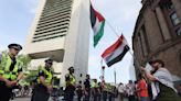 Pro-Palestine protestors picket outside Biden presidential motorcade, Seaport fundraiser