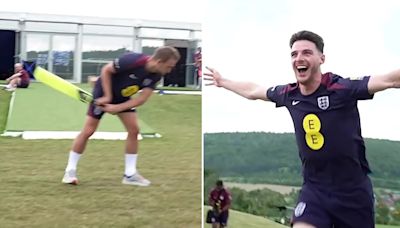 Watch Declan Rice go 'full Ben Stokes' and bowl out Harry Kane playing CRICKET