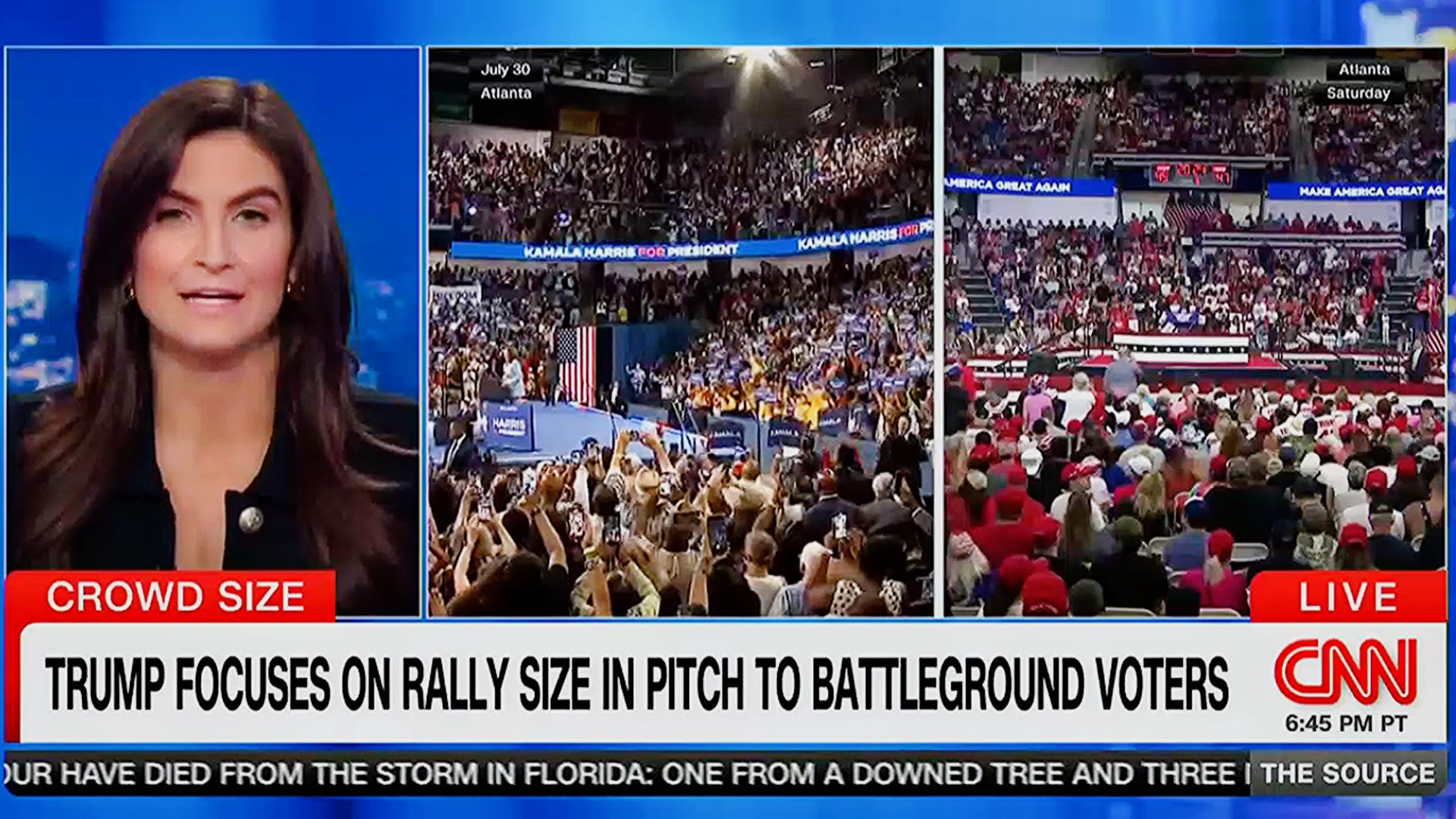 CNN’s Kaitlan Collins Takes On Trump Crowd Size Complaints With Trump-Kamala Harris Splitscreen