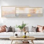 促銷打折 日出北歐輕奢客廳裝飾畫粉色風景疊加雙層現代簡約沙發背景墻掛畫