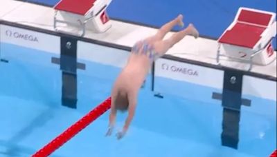 Olympics worker becomes hero as he strips to jazzy trunks to retrieve swim cap