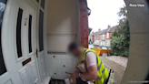 Doorbell camera films Amazon driver taking parcel