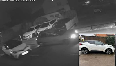 Shocking moment thieves 'hack car's HEADLIGHTS' and steal motor in 30 secs