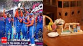 Watch pics: Team India, T20 WC champions welcomed with personalised pics, chocolate bats | - Times of India