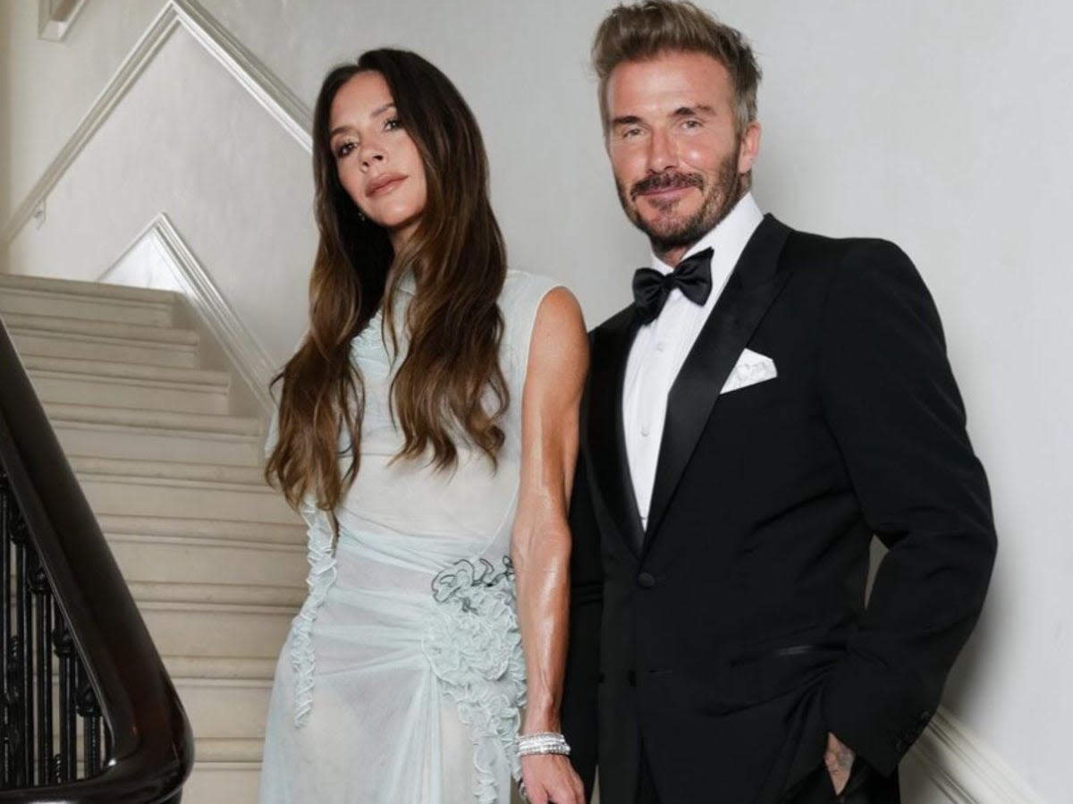 David Beckham sweetly carries Victoria Beckham on his back as they leave her 50th birthday bash