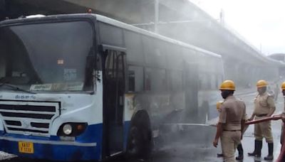 BMTC bus catches fire on M.G. Road in Bengaluru