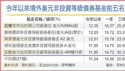 境外美元非投等債基金 績效靚