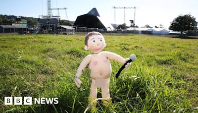 Naked knitted Chris Martin doll at Glastonbury Festival
