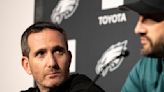 Philadelphia Eagles general manager Howie Roseman and head coach Nick Sirianni speak with reporters at the NovaCare Complex in Philadelphia on Thursday, Feb. 16, 2023.