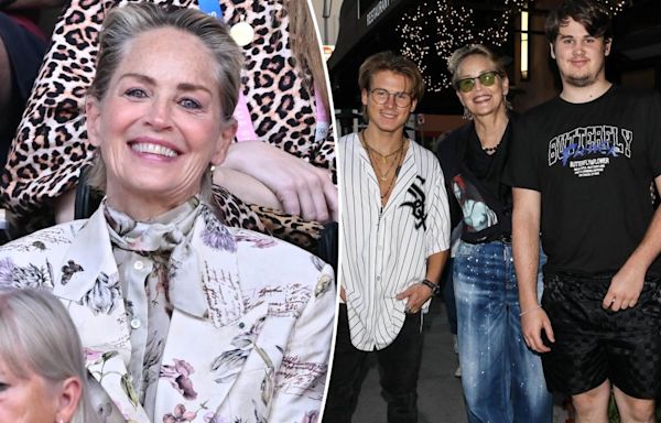 Sharon Stone enjoys rare outing with sons Roan, 24, and Laird, 19, for dinner in LA