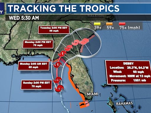 Sunday morning Tropical Storm Debby update