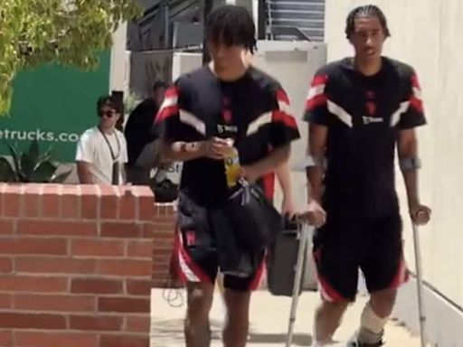 Manchester United’s new £59m signing Leny Yoro on crutches amid fears of long injury lay-off