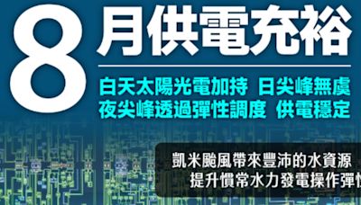 讓全民放心「不缺電」 台電預告8月日間備率10%、夜間7%