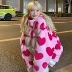 粉色愛心羊羔毛外套女冬季【外套-面羊羔絨】韓版設計感小眾加絨加厚 寬松棉服