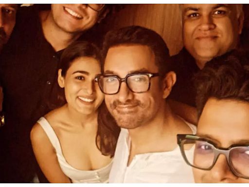 ...Aamir Khan poses with his son Junaid Khan, Jaideep Ahlawat, Shalini Pandey, and others in an unseen picture from the 'Maharaj' success bash | Hindi Movie News...