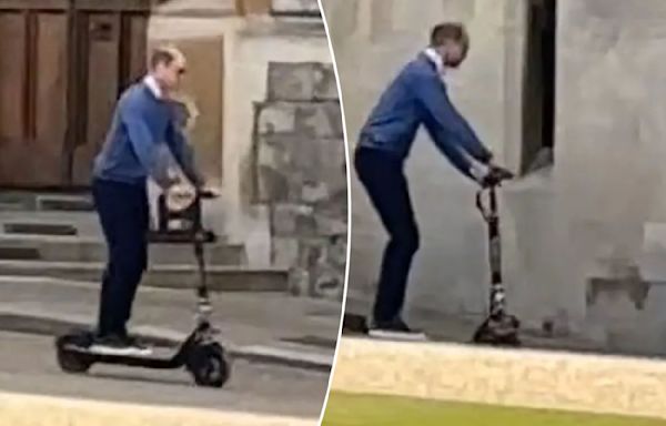 Prince William zipping around Windsor Castle on an electric scooter is a sight to see