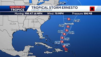 Tropical Storm Ernesto nears hurricane strength as it skirts Puerto Rico