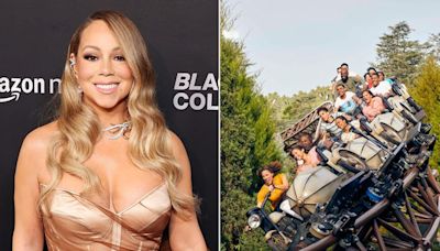 Mariah Carey has her hair brushed and styled while riding “Harry Potter” roller coaster