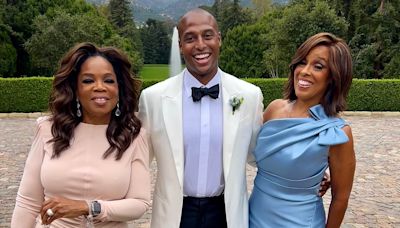 Oprah Winfrey shows off her slimmed-down frame at her godson's wedding