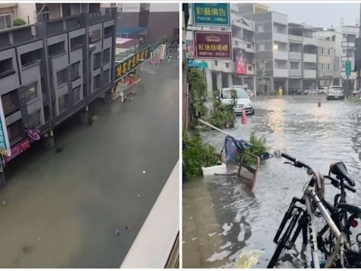 高雄三民區也淹了！大福街變「大福河」 民眾涉水拍畫面：水面還有冰箱