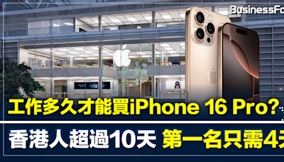 工作多久才能買iPhone 16 Pro？香港人超過10天 第一名只需4天 | BusinessFocus