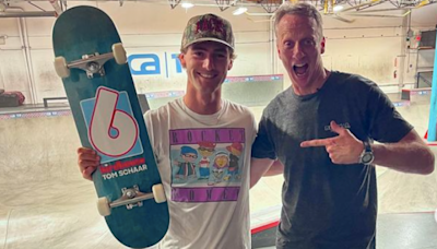 Tony Hawk Surprises Tom Schaar with Birdhouse Pro Model Ahead of Paris Olympics