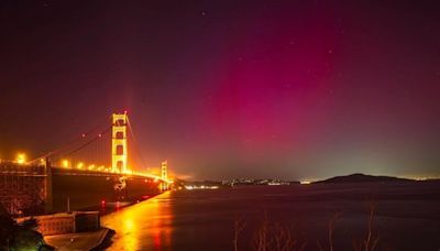 Northern lights illuminate the San Francisco Bay Area night sky