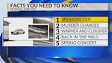 KRQE Newsfeed: Speaking out, Murder charges, Warmer and cloudier, Back in the wild, Spring concert