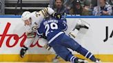 Marchand breaks team playoff goals mark, Bruins beat Maple Leafs 3-1 to move within win of advancing