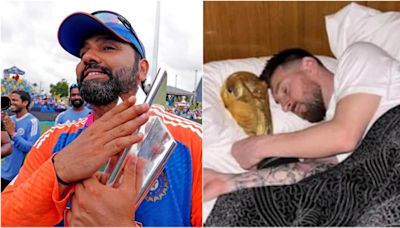 Rohit Sharma wakes up with T20 World Cup beside his bed, gets compared to Lionel Messi's iconic FIFA WC picture