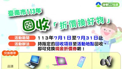 南市資源回收享好康 「回收折價換好物」7月開跑