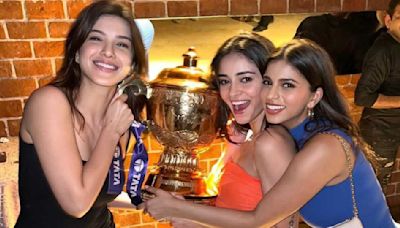 PIC: Ananya Panday, Suhana Khan and Shanaya Kapoor beam with joy as they happily pose with KKR's IPL trophy; 'We won'