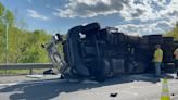 Tractor-trailer rolls over I-80 in Monroe County