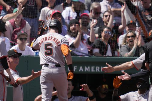 Carl Yastrzemski visited his grandson, Mike, before Thursday’s game. Then Mike hit a home run as the Giants beat the Red Sox. - The Boston Globe