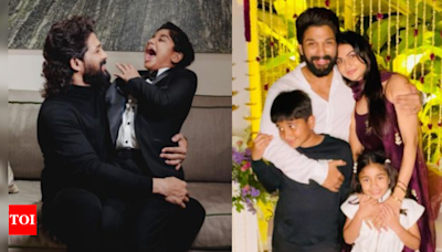 Allu Arjun shields son Ayaan as he jets off with wife Sneha and daughter Arha for family getaway | - Times of India