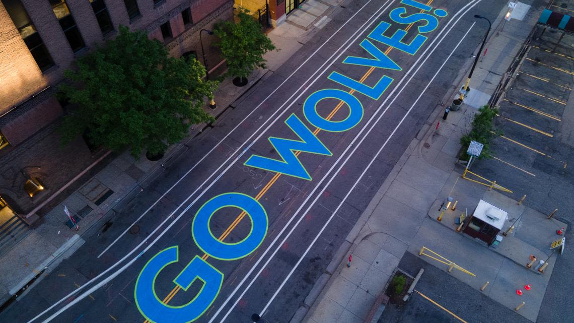 Minneapolis officials embrace Wolves' postseason run with painted street, temporary signs