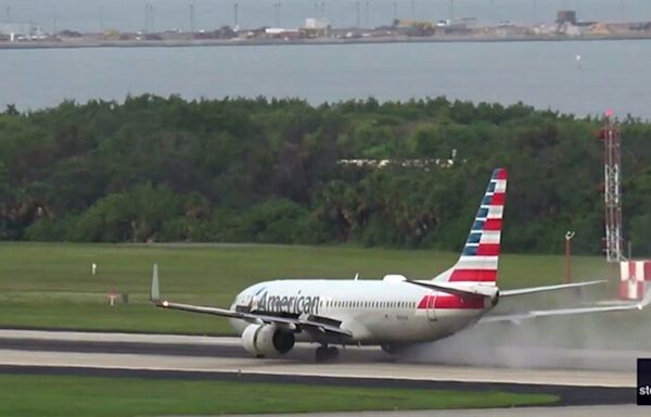 American Airlines plane blows tire moments before takeoff with visible smoke, flames in startling video